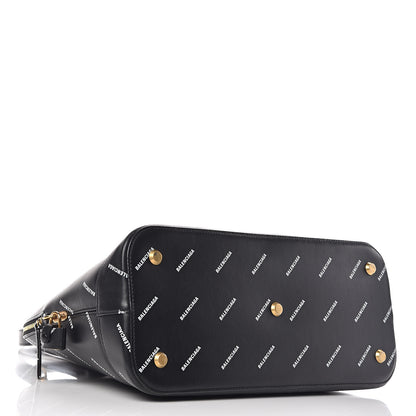 Balenciaga Calfskin Allover Logo M Ville Top Handle Bag Black 4 of 10