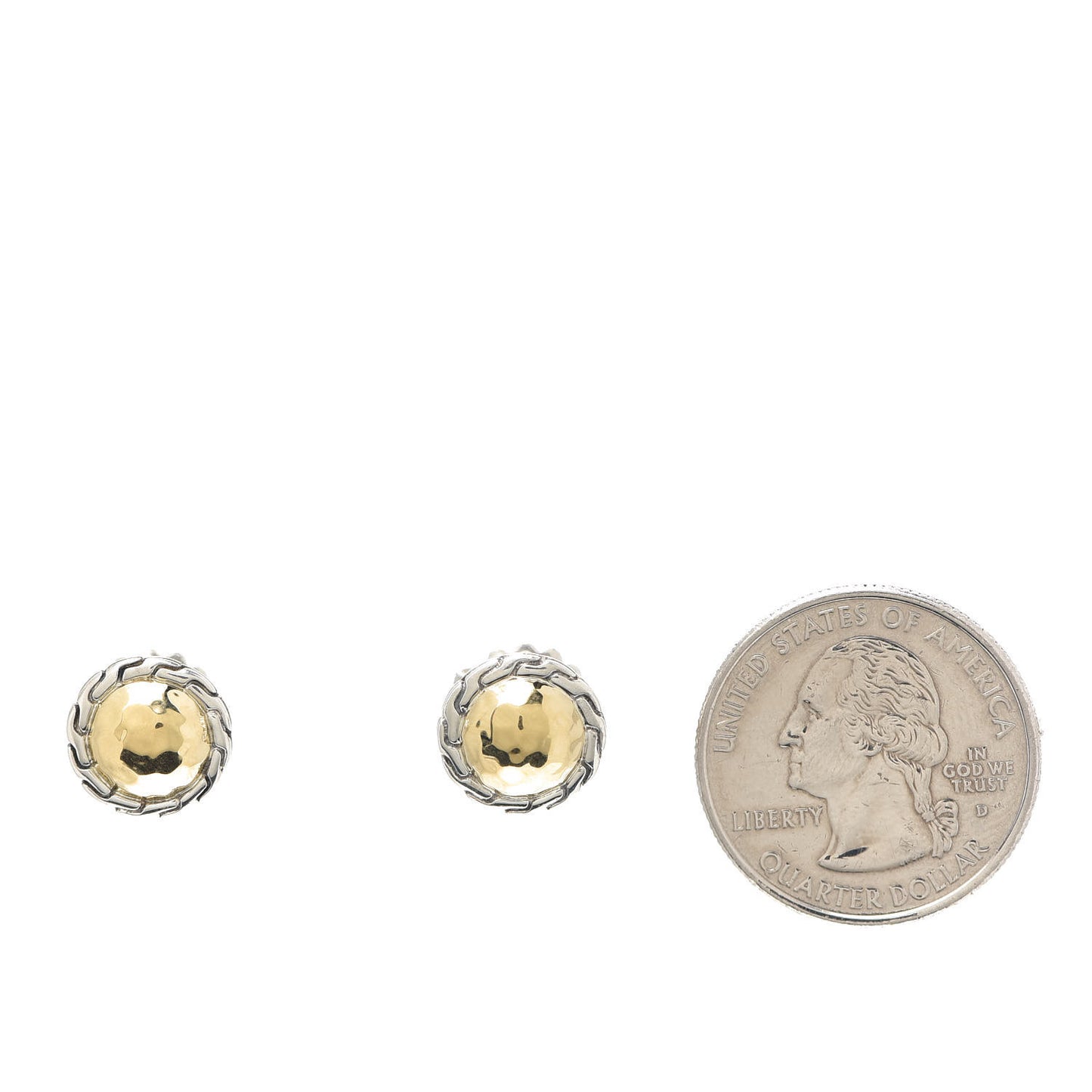 Sterling Silver 18K Yellow Gold Classic Chain Round Hammered Stud Earrings