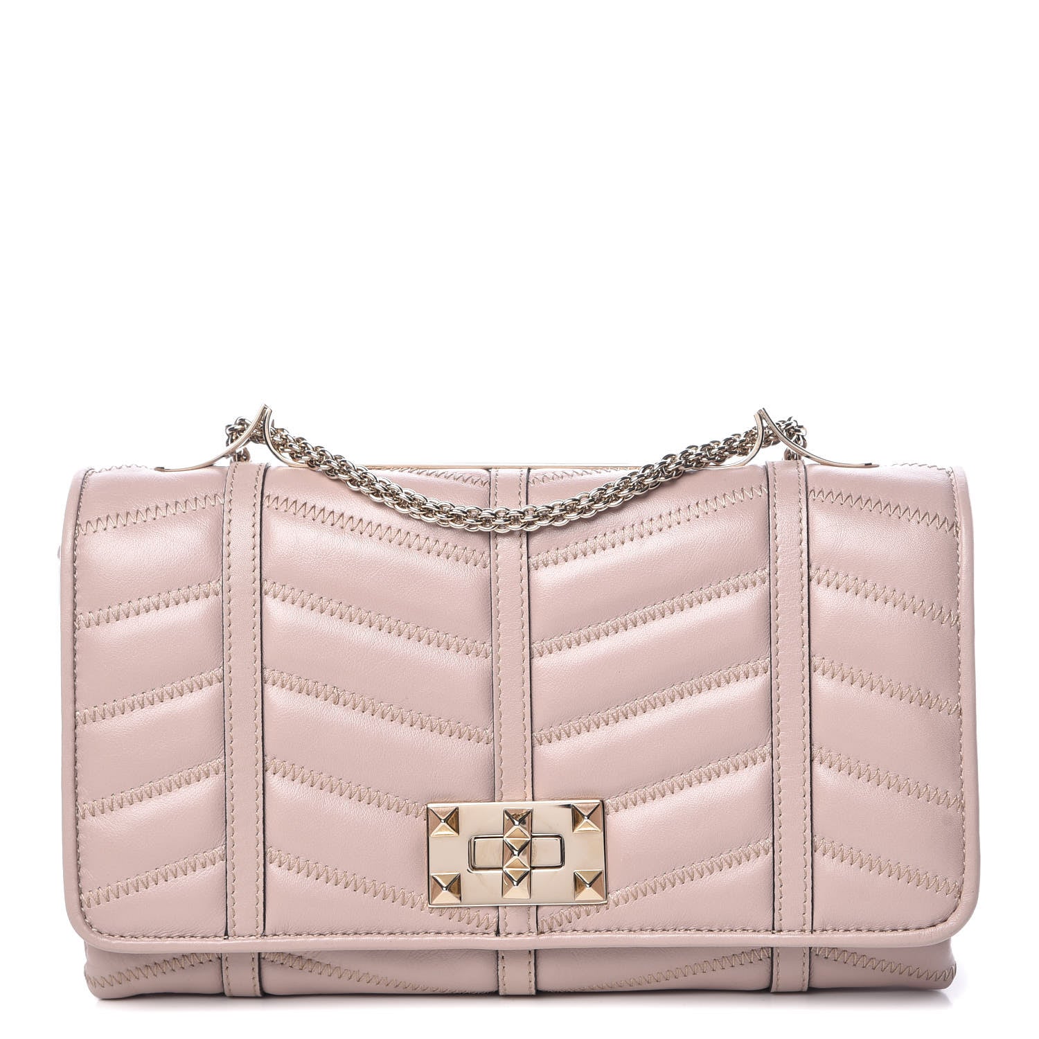 Valentino Garavani Lambskin Chevron Quilted Rockstud Shoulder Bag Poudre 1 of 9
