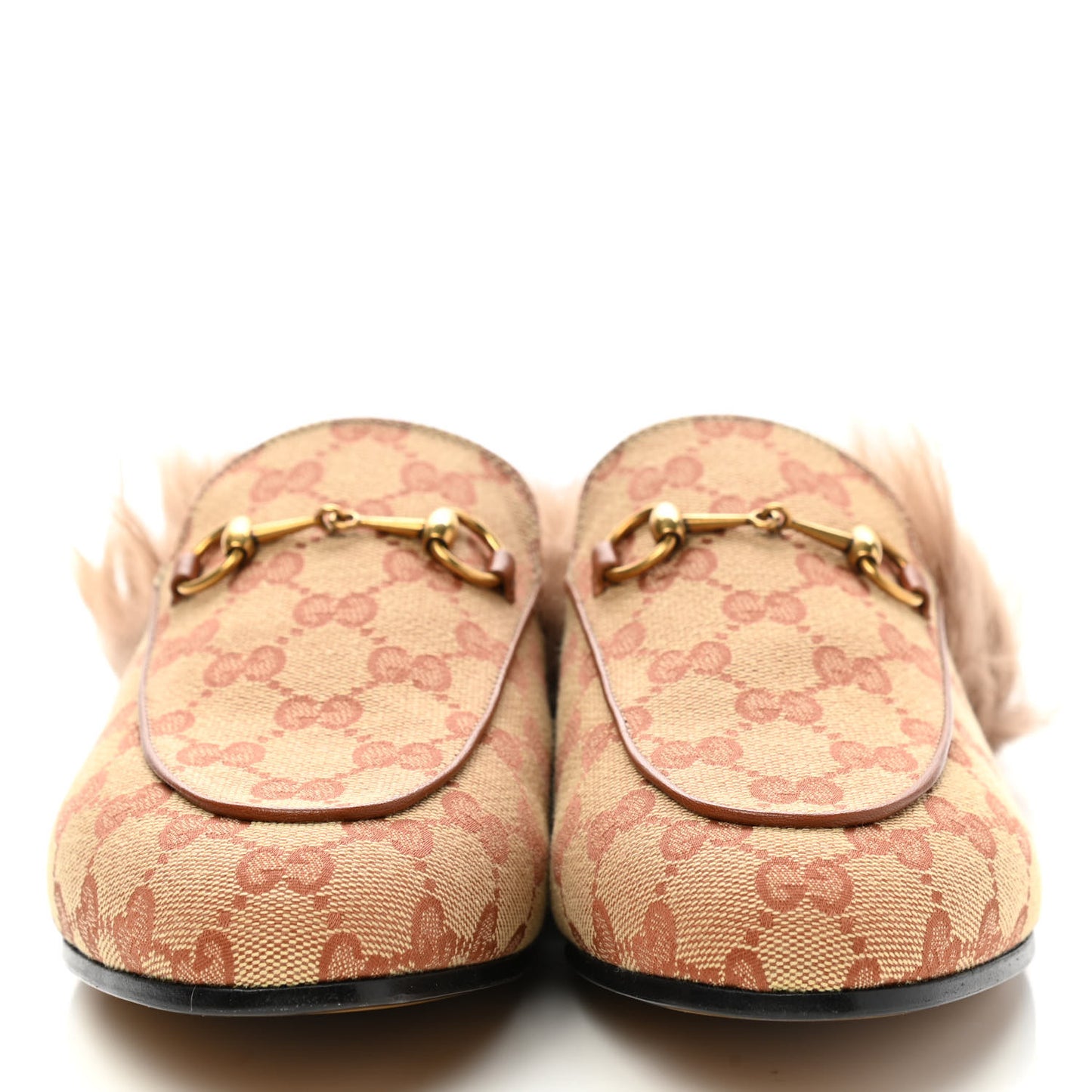 GG Monogram Fur Womens Princetown Slippers 40 Beige Ruggine Rust