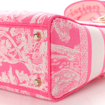 Christian Dior CHRISTIAN DIOR Canvas Toile De Jouy Reverse Embroidered Medium Lady D-Lite Fluorescent Pink 10 of 10