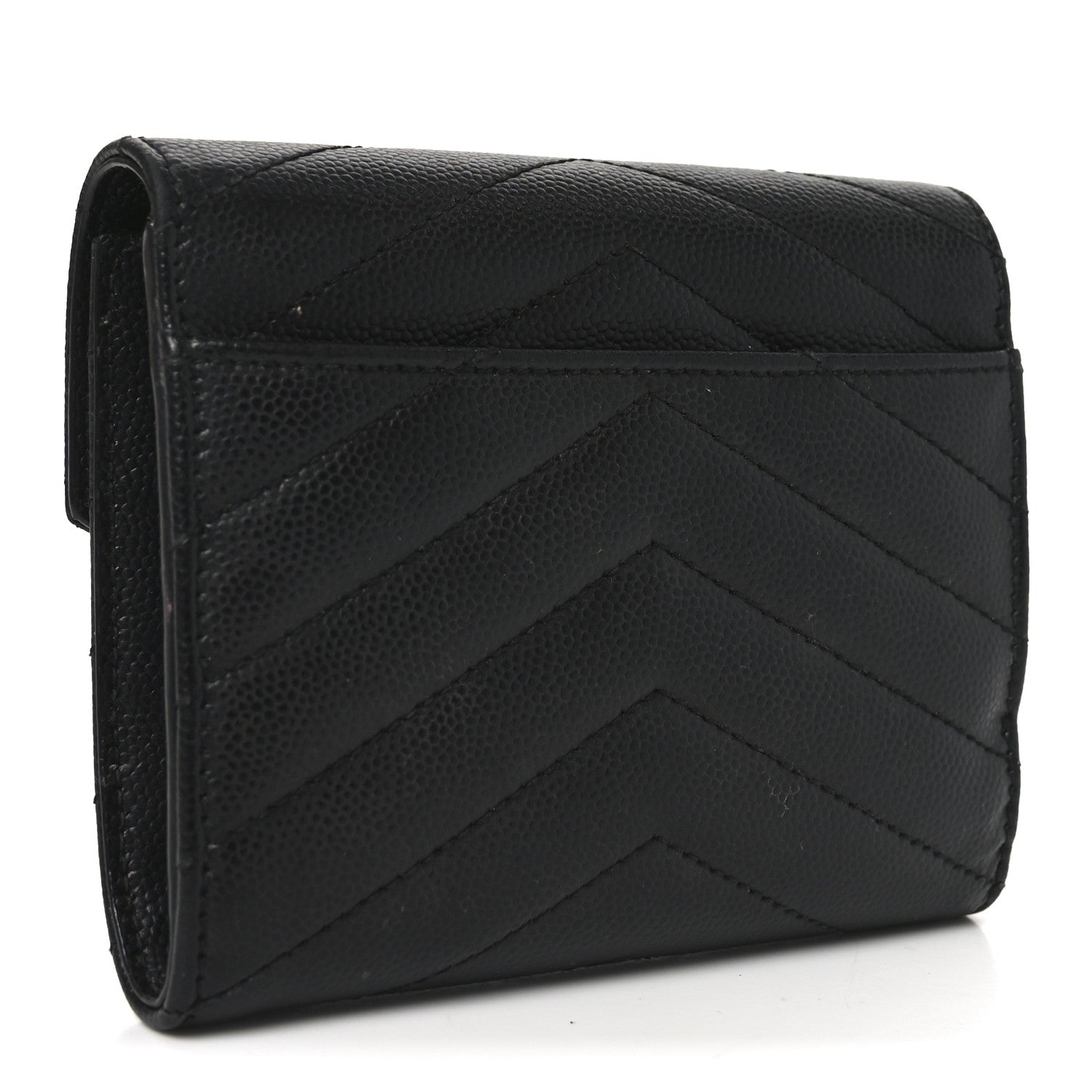 Saint Laurent Grain De Poudre Matelasse Chevron Monogram Compact Tri Fold Wallet Black 3 of 6