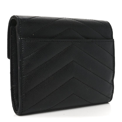 Saint Laurent Grain De Poudre Matelasse Chevron Monogram Compact Tri Fold Wallet Black 3 of 6