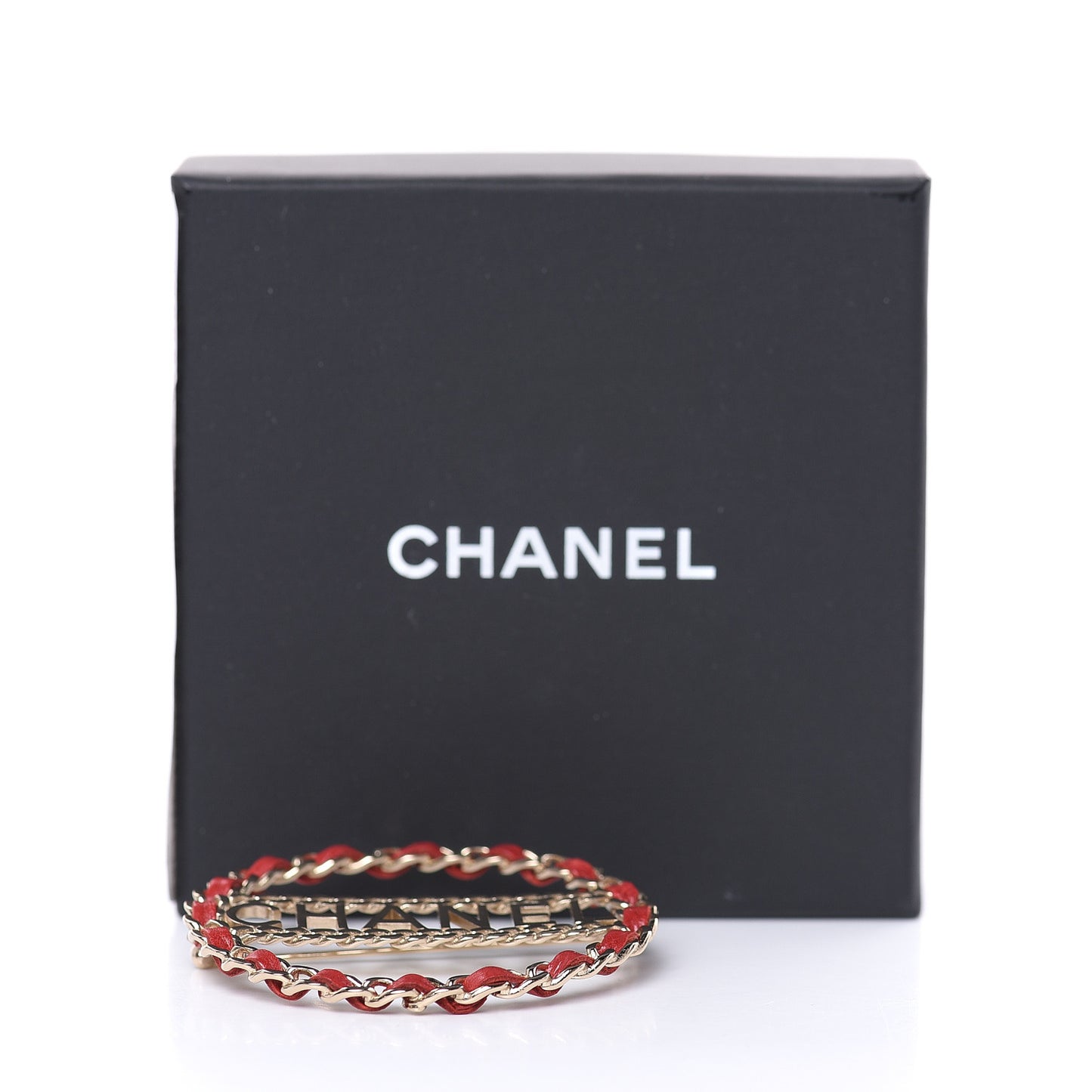 Lambskin Chain Logo Brooch Red Gold