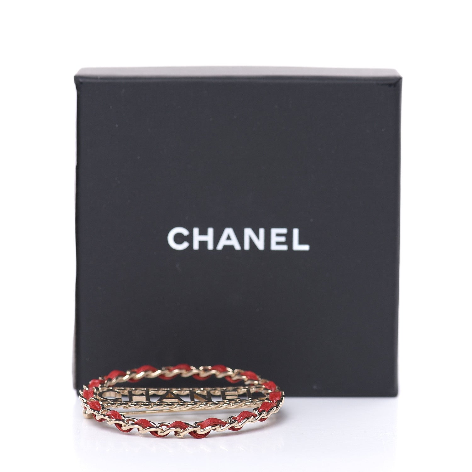 Chanel Lambskin Chain Logo Brooch Red Gold 5 of 5