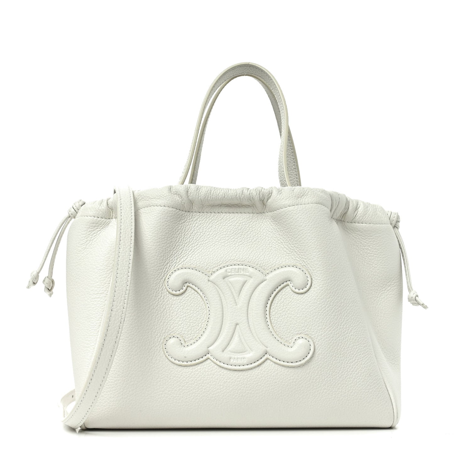 Calfskin Cuir Small Triomphe Cabas Drawstring White