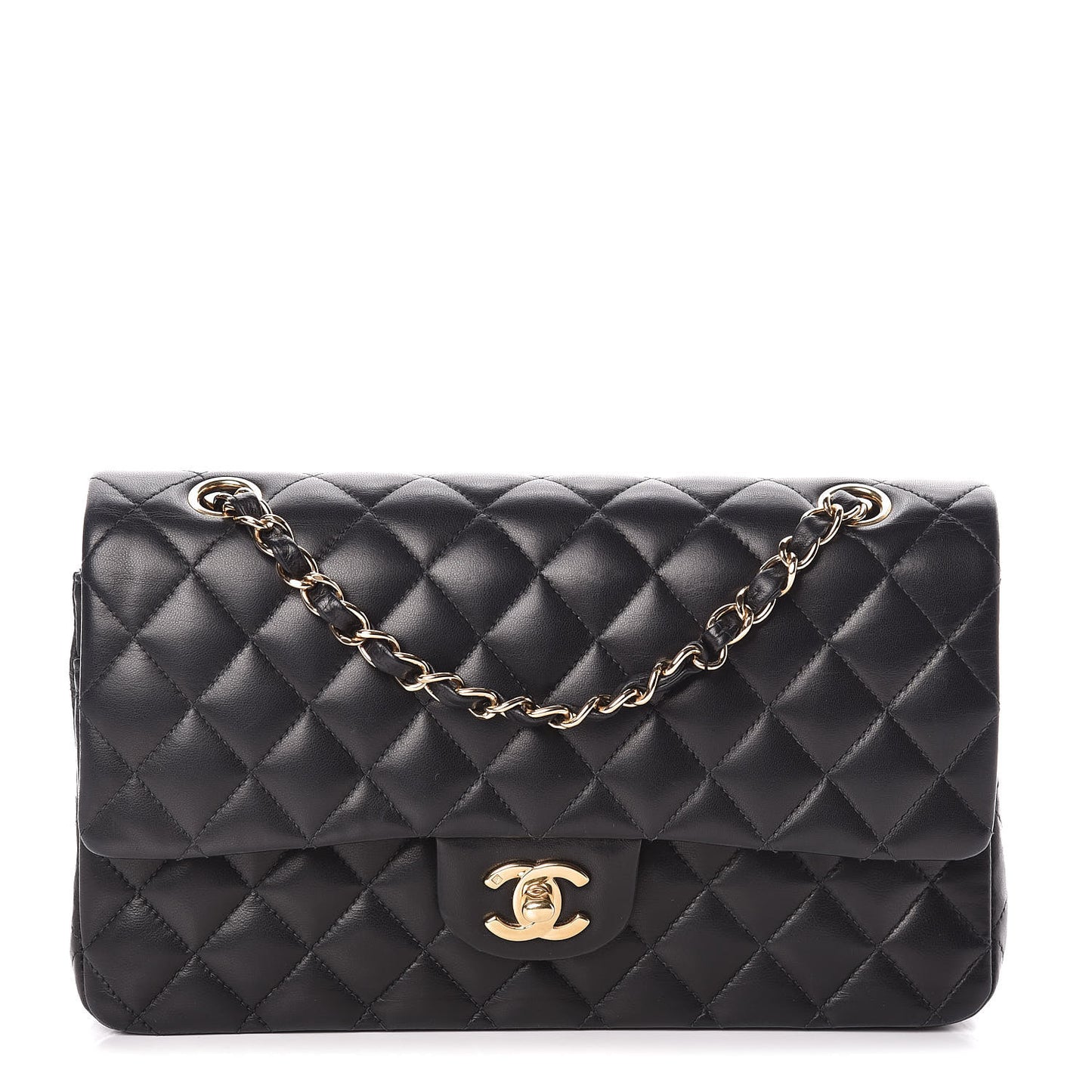 Lambskin Quilted Medium Double Flap Black