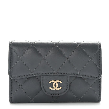 Chanel Lambskin Quilted Flap Card Holder Wallet Dark Grey 1 of 9