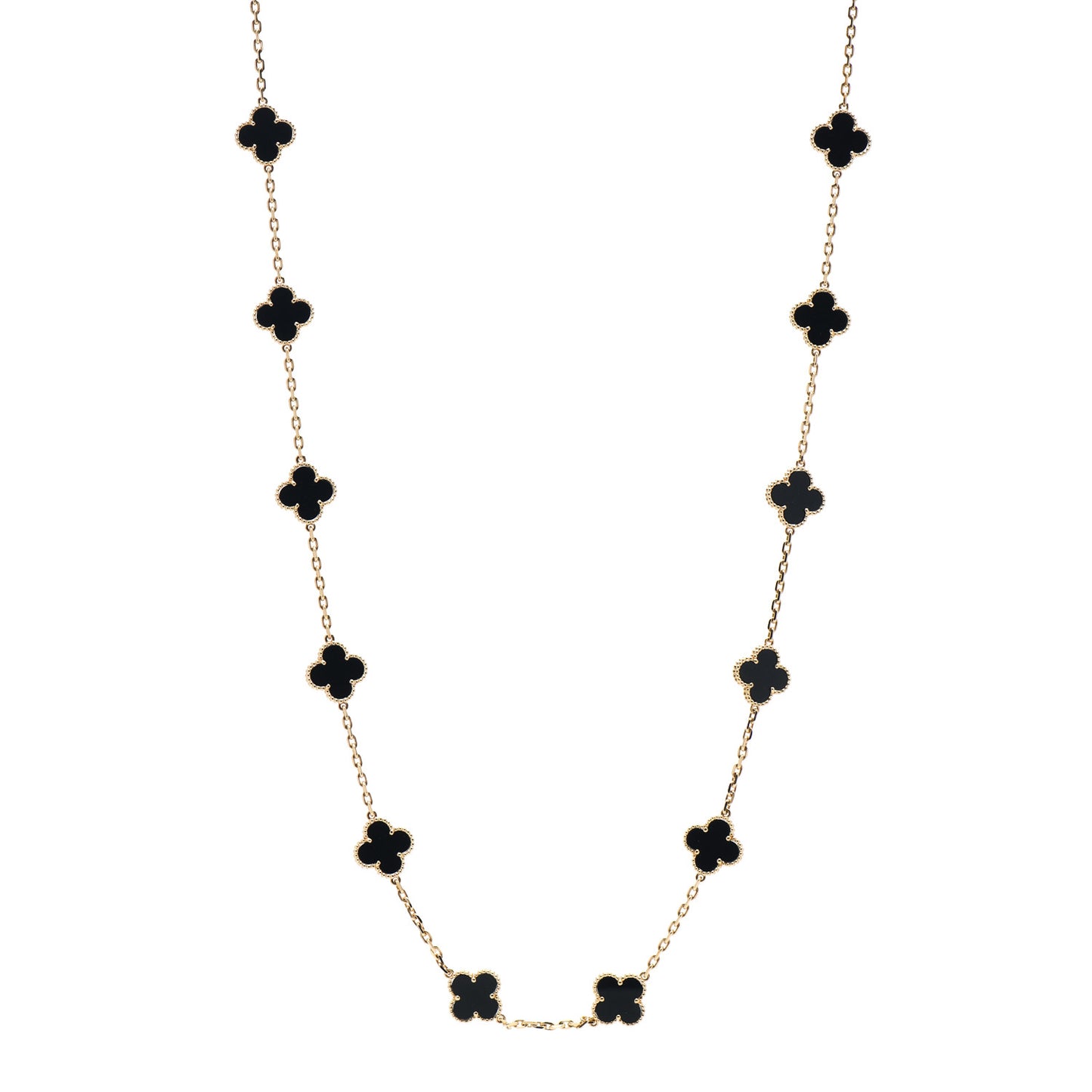 18K Yellow Gold Black Onyx 20 Motifs Vintage Alhambra Necklace