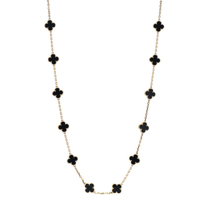 Van Cleef & Arpels 18K Yellow Gold Black Onyx 20 Motifs Vintage Alhambra Necklace 1 of 5