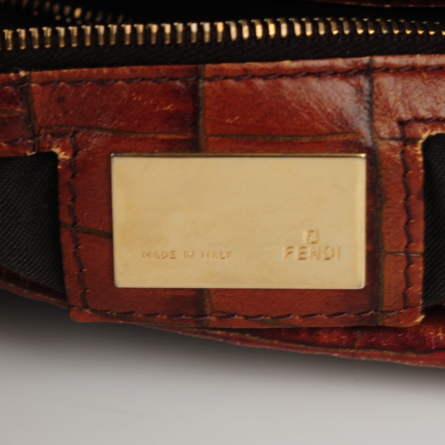Fendi Zucca Calfskin Crocodile Embossed Large Chef Shopper Tote Tobacco 7 of 10