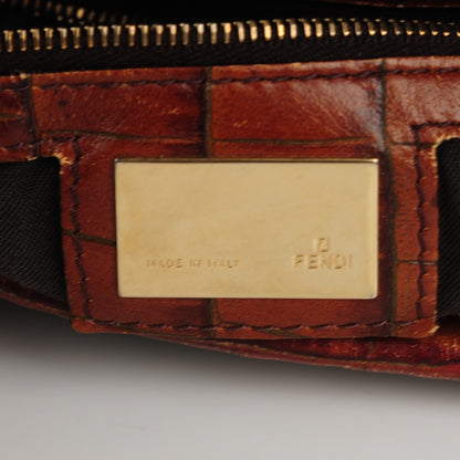 Fendi Zucca Calfskin Crocodile Embossed Large Chef Shopper Tote Tobacco 7 of 10