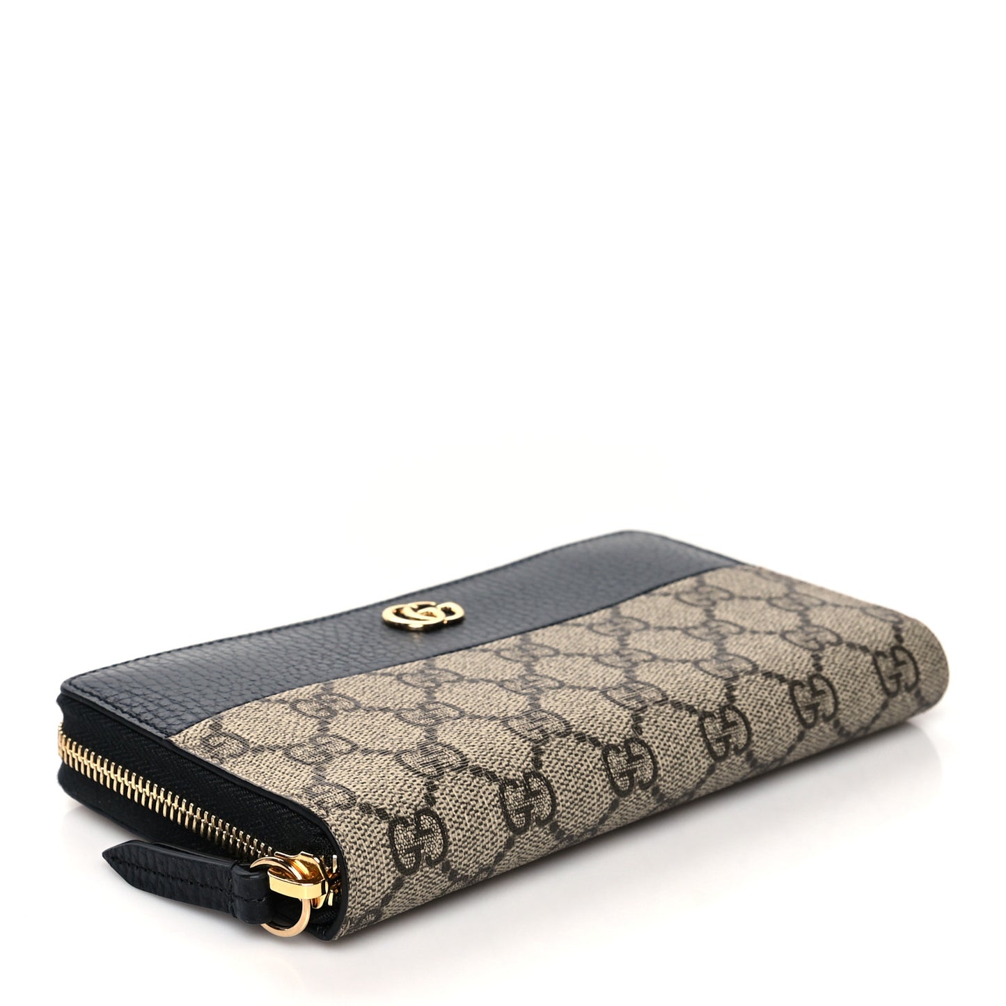Dollar Calfskin GG Supreme Monogram GG Marmont Zip Around Wallet Black Beige Ebony
