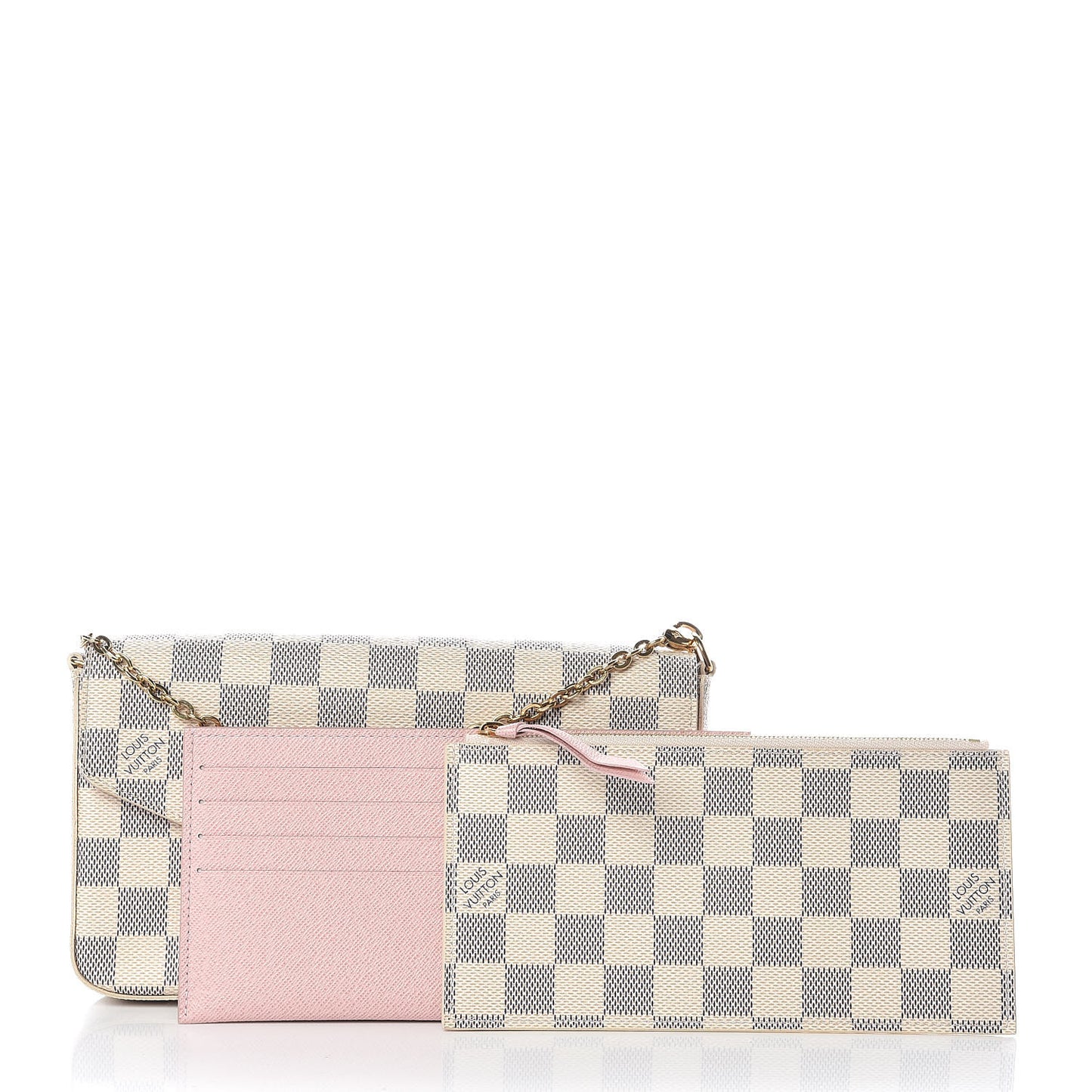 Damier Azur Pochette Felicie Chain Wallet Rose Ballerine