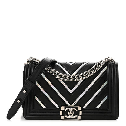 Chanel Lambskin Iridescent PVC Chevron Quilted Medium Boy Flap Black Silver 1 of 19