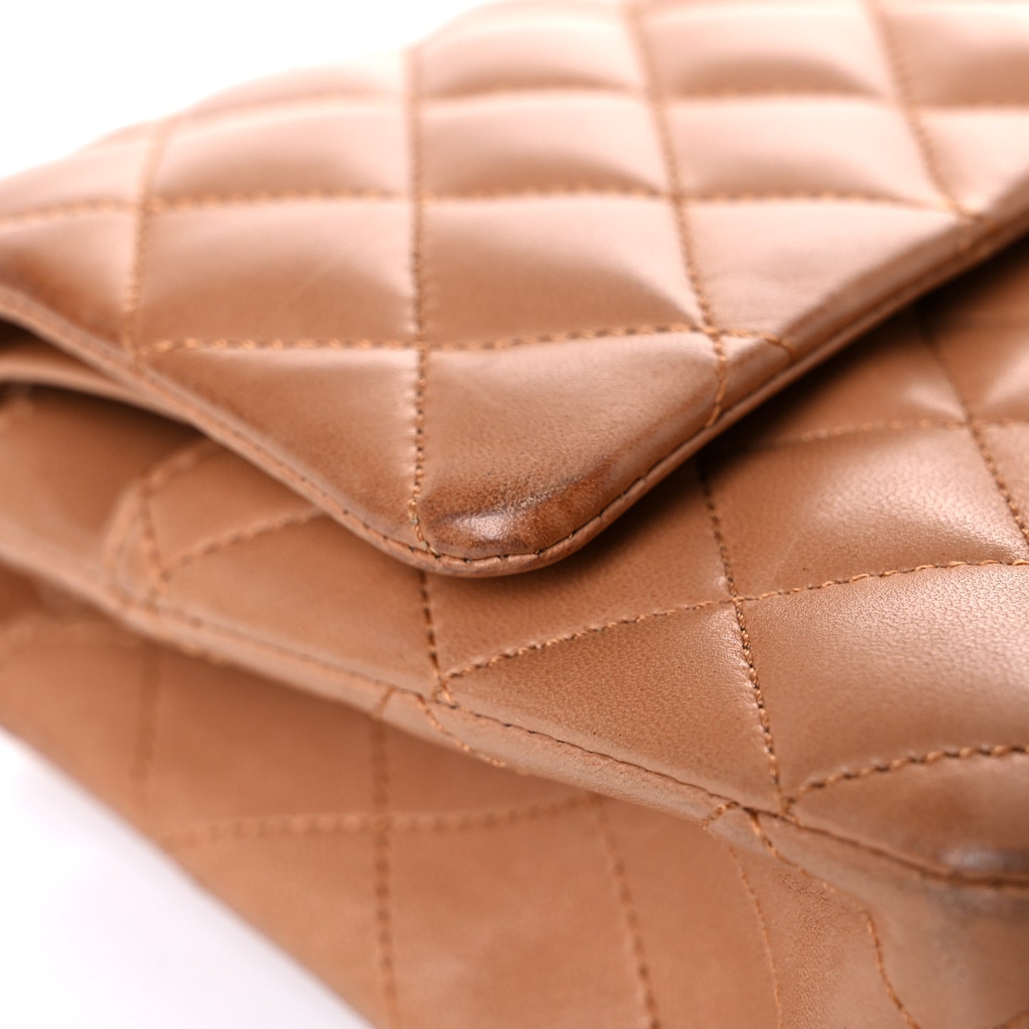Lambskin Quilted Medium Double Flap Brown