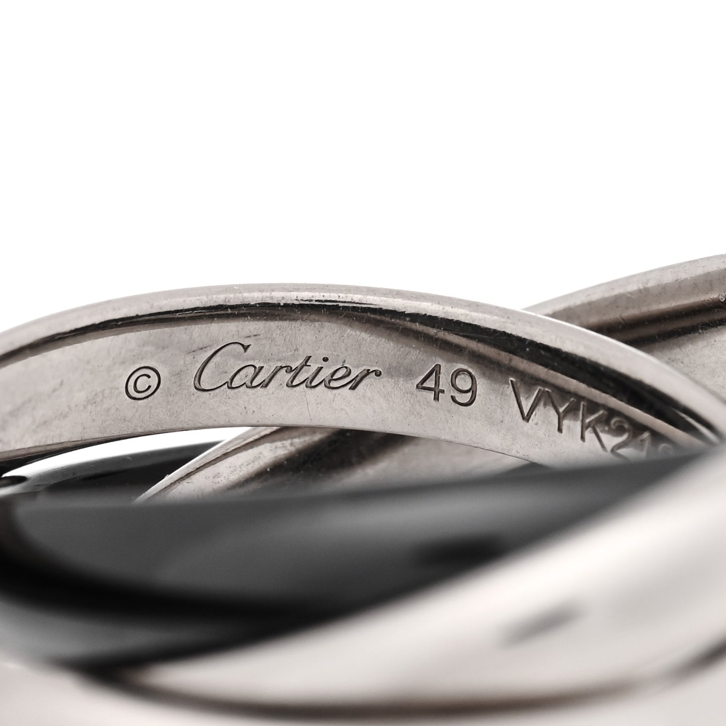 18K White Gold Black Ceramic Trinity Ring 49 5