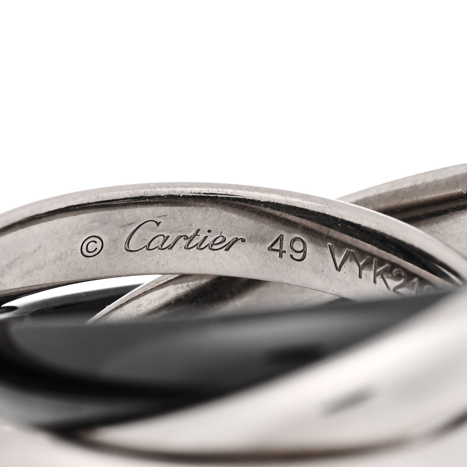 Cartier 18K White Gold Black Ceramic Trinity Ring 49 5 4 of 5
