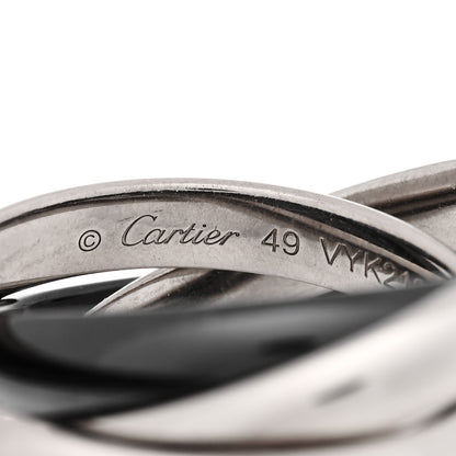 Cartier 18K White Gold Black Ceramic Trinity Ring 49 5 4 of 5