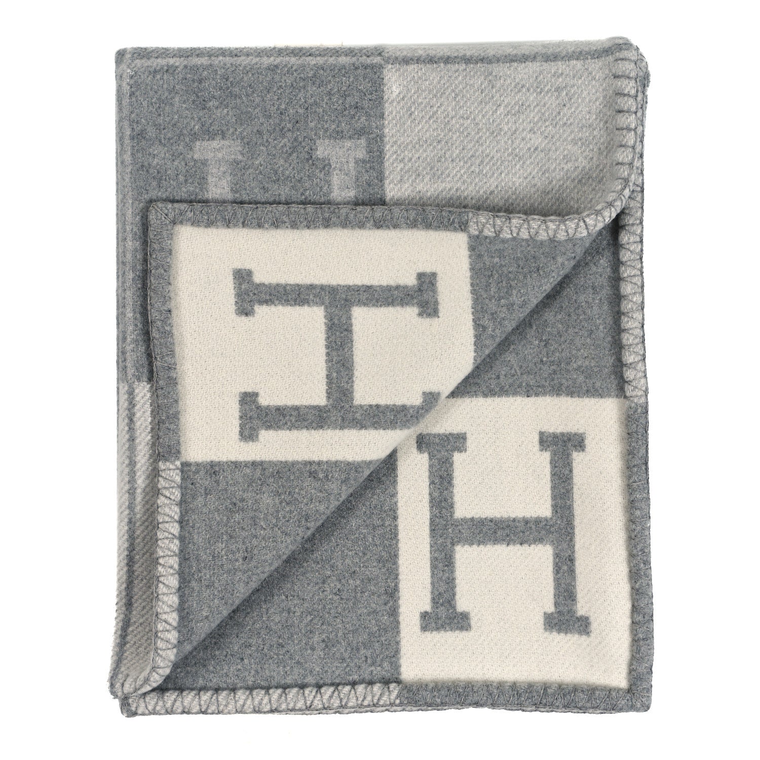 Hermes Wool Cashmere Avalon III Blanket Ecru Gris Clair 2 of 3