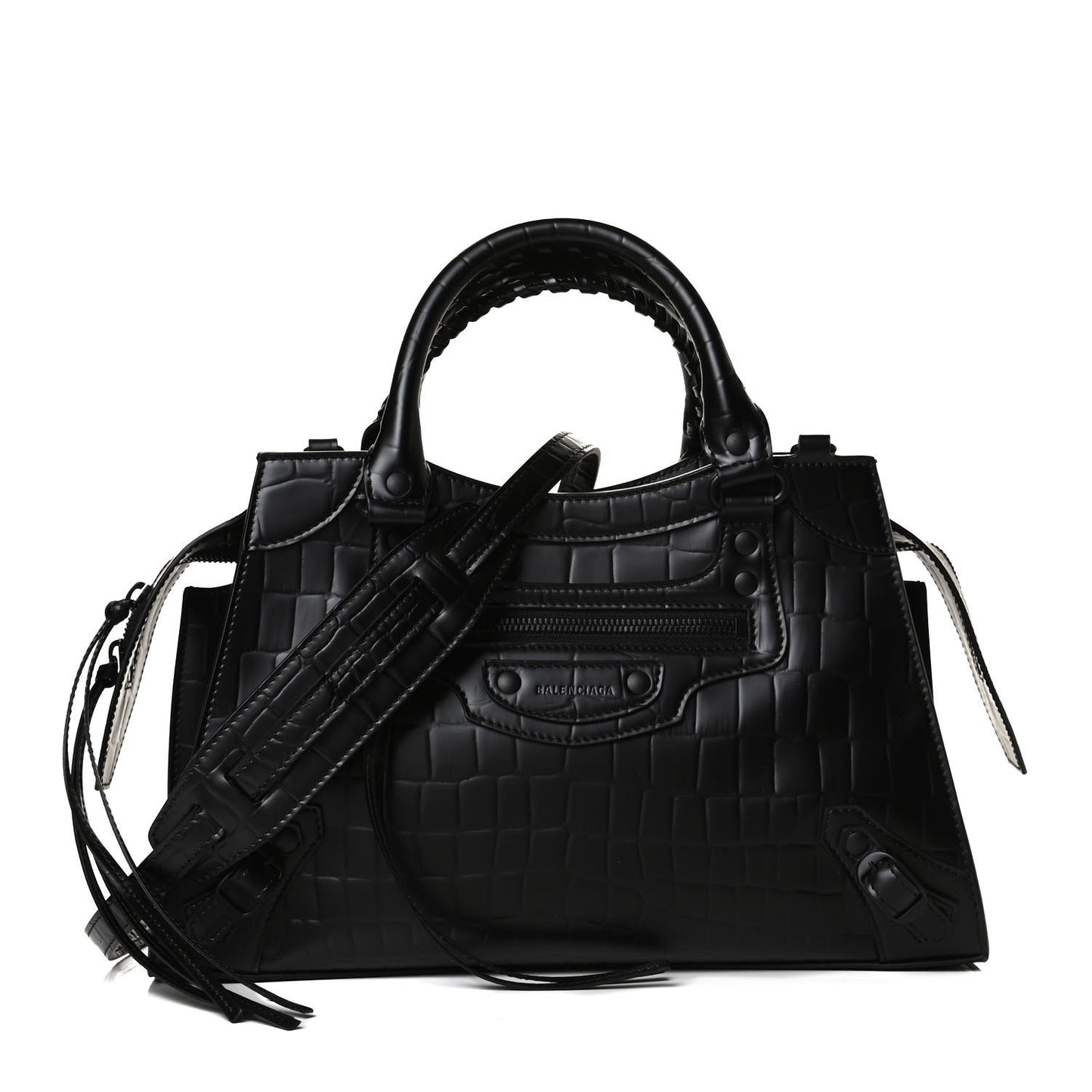 Semi Shiny Calfskin Crocodile Embossed Neo Classic Black Hardware S City Black