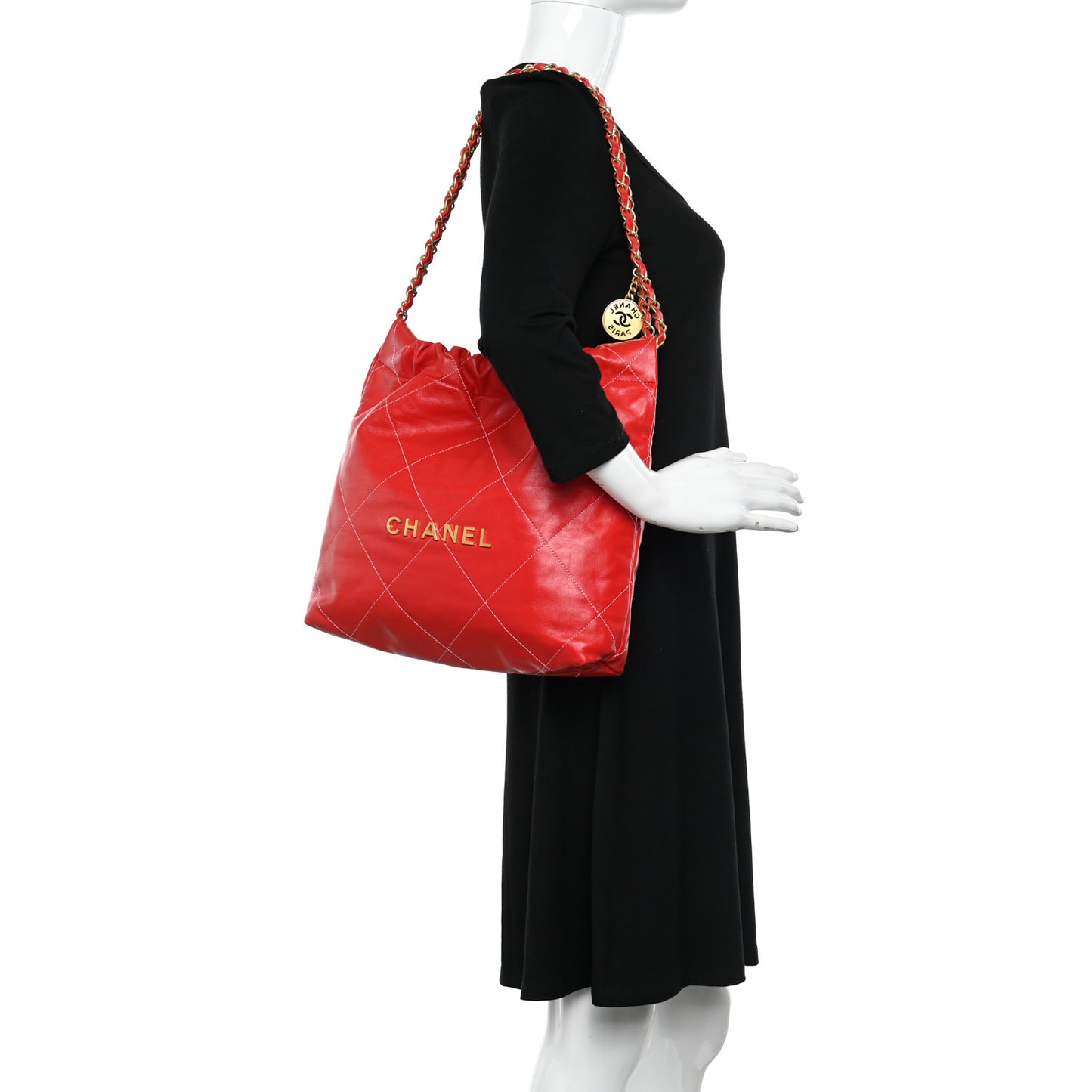 Shiny Calfskin Stitched Quilted Small Chanel 22 Red
