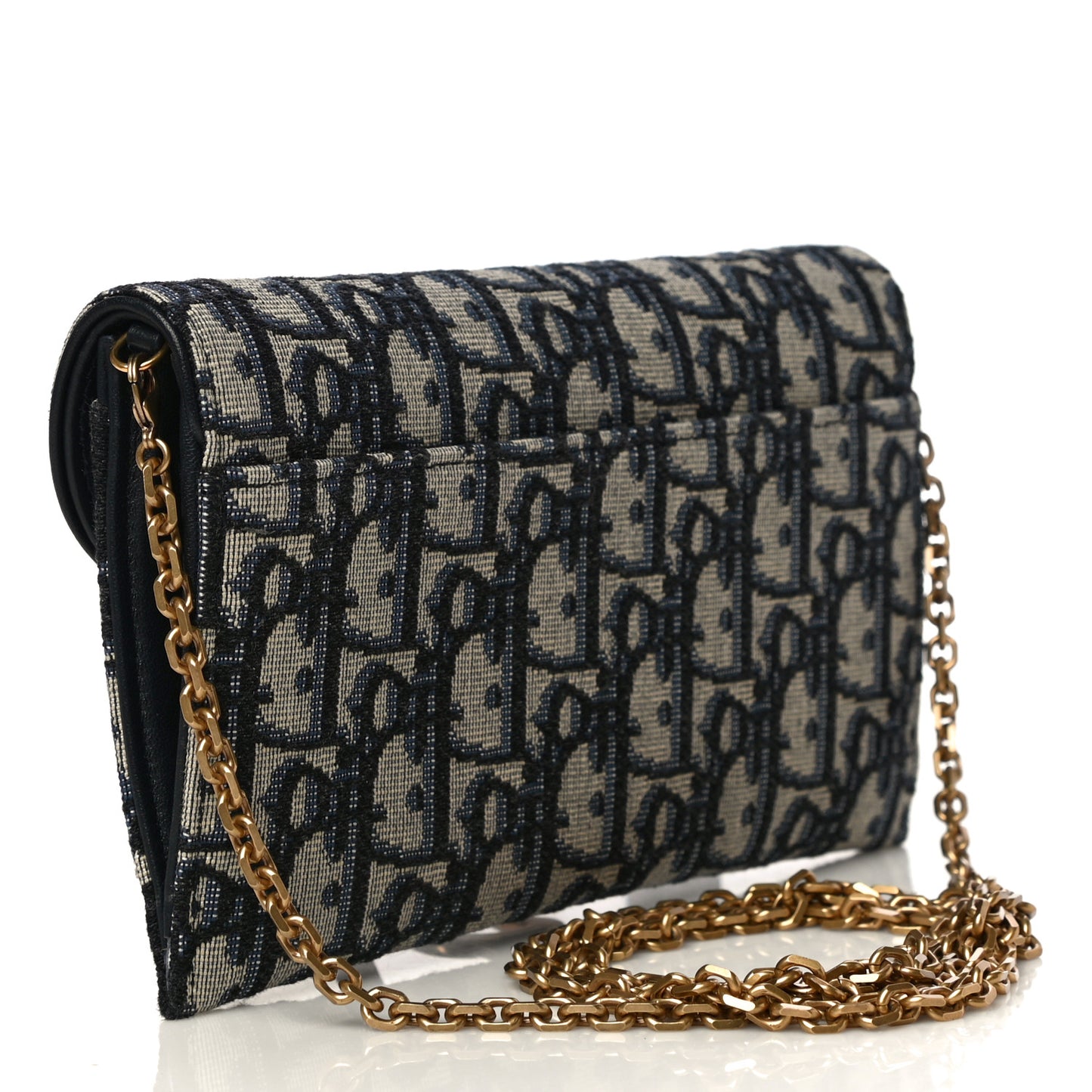 Oblique Saddle Chain Long Wallet Blue