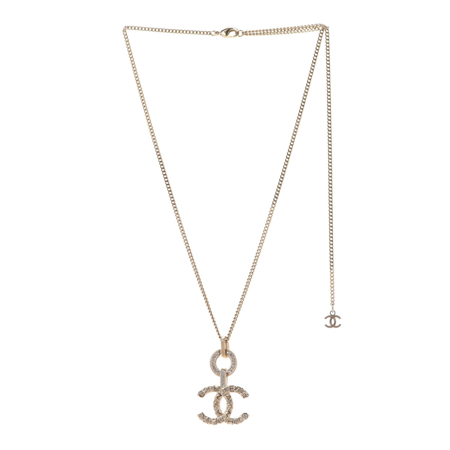 Chanel Crystal CC Logo Pendant Necklace Gold 3 of 6