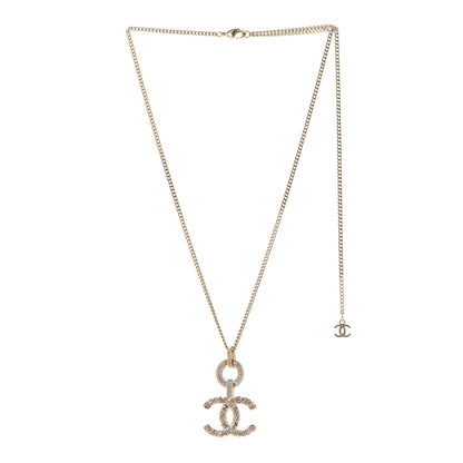 Chanel Crystal CC Logo Pendant Necklace Gold 3 of 6