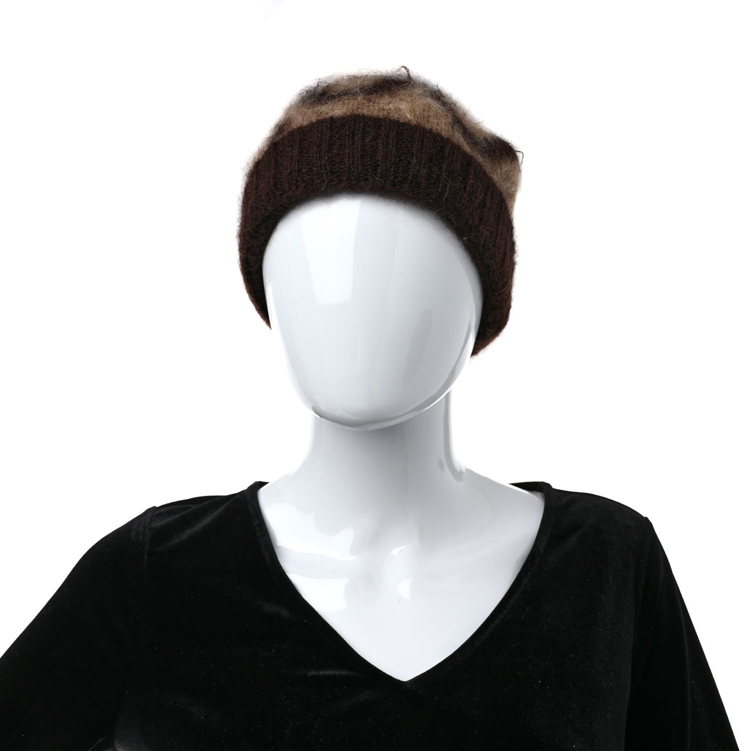 Gucci Mohair Monogram Jumbo GG Brushat Beanie Hat M Beige Dark Brown 2 of 5