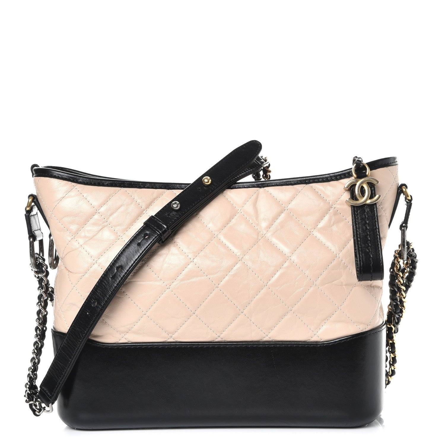 Chanel Aged Calfskin Quilted Medium Gabrielle Hobo Beige Black 1 of 10