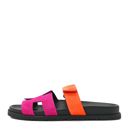 Hermes Suede Goatskin Womens Chypre Sandals 38 Rose Chapas Orange Synthetique 1 of 8