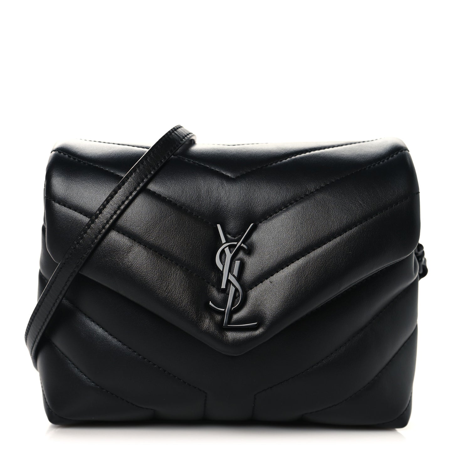 Calfskin Y Quilted Monogram Monochrome Toy Loulou Crossbody Bag Black