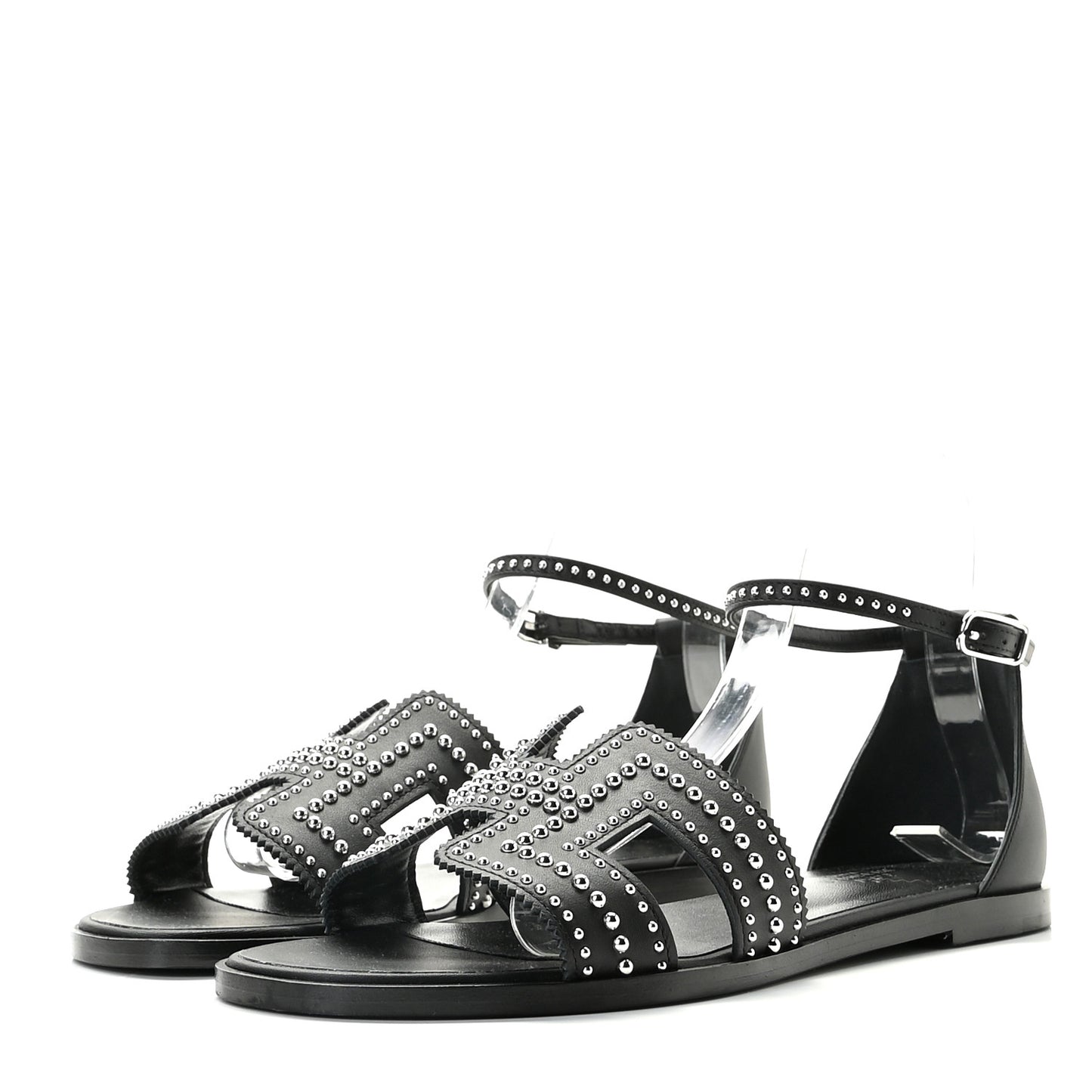 Calfskin Studded Santorini Sandals 38 Black