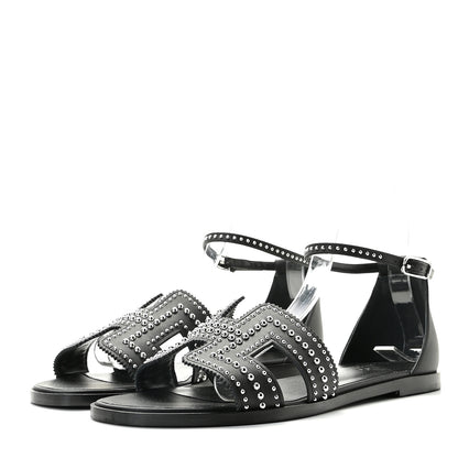 Hermes Calfskin Studded Santorini Sandals 38 Black 2 of 13