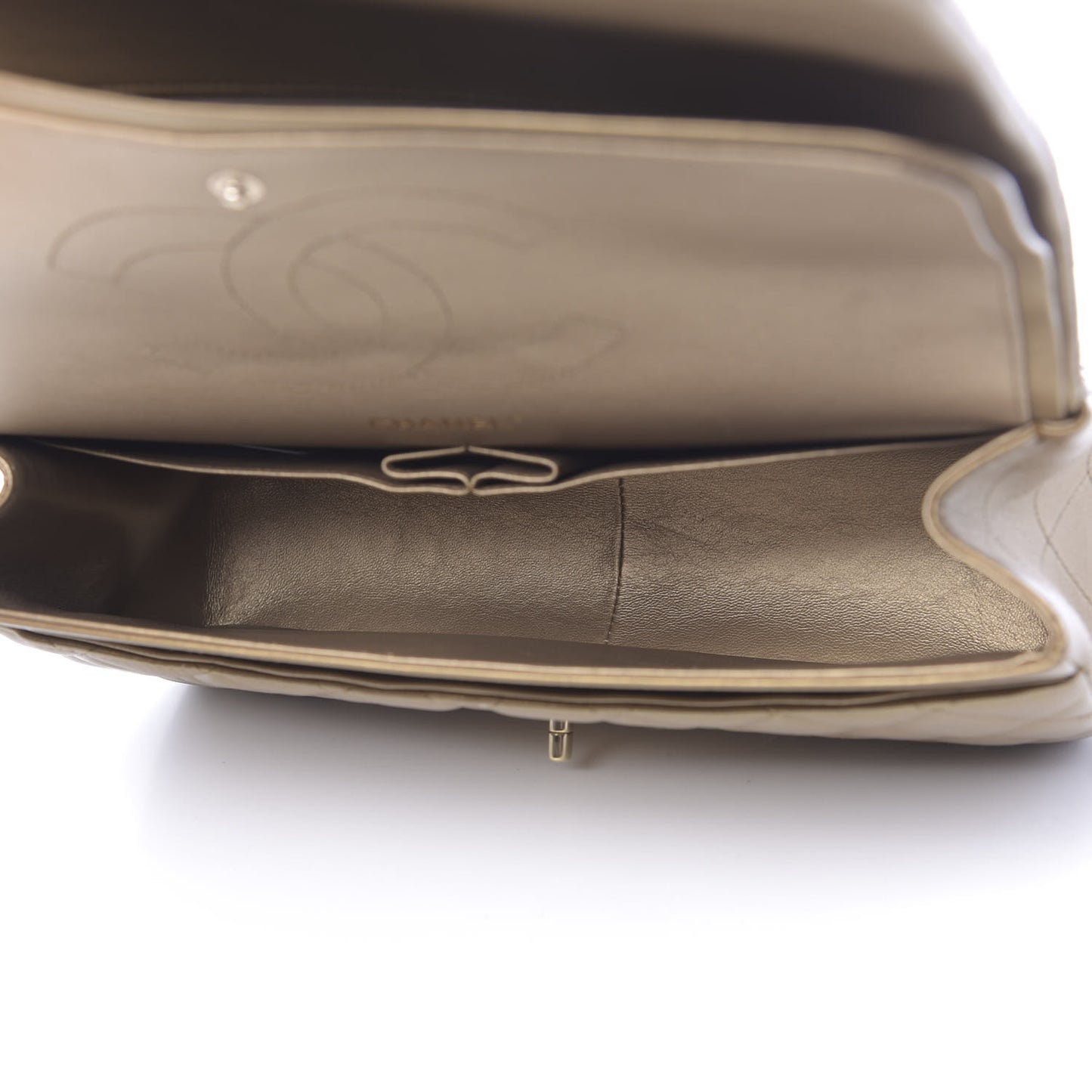 Metallic Lambskin Quilted Jumbo Double Flap Gold