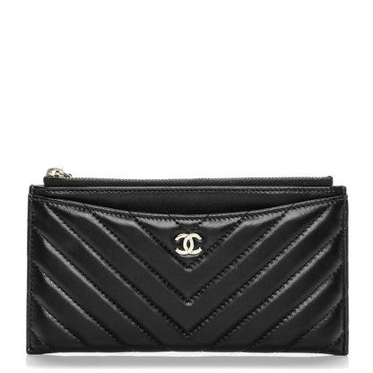 Chanel Calfskin Chevron Quilted Classic Zip Pouch Black 1 of 7