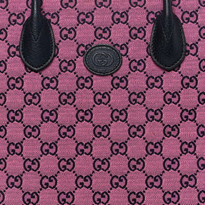 Gucci Monogram Multicolor Textured Dollar Calfskin Small Retro Interlocking G Tote Bag Pink Blue 7 of 13