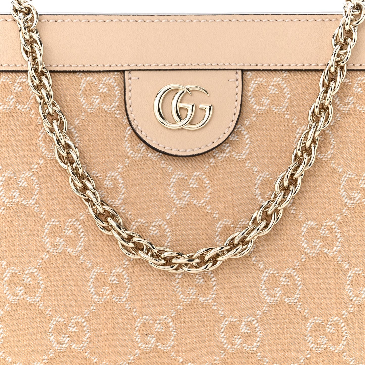 Denim Calfskin GG Monogram Small Ophidia Chain Shoulder Bag Light Beige