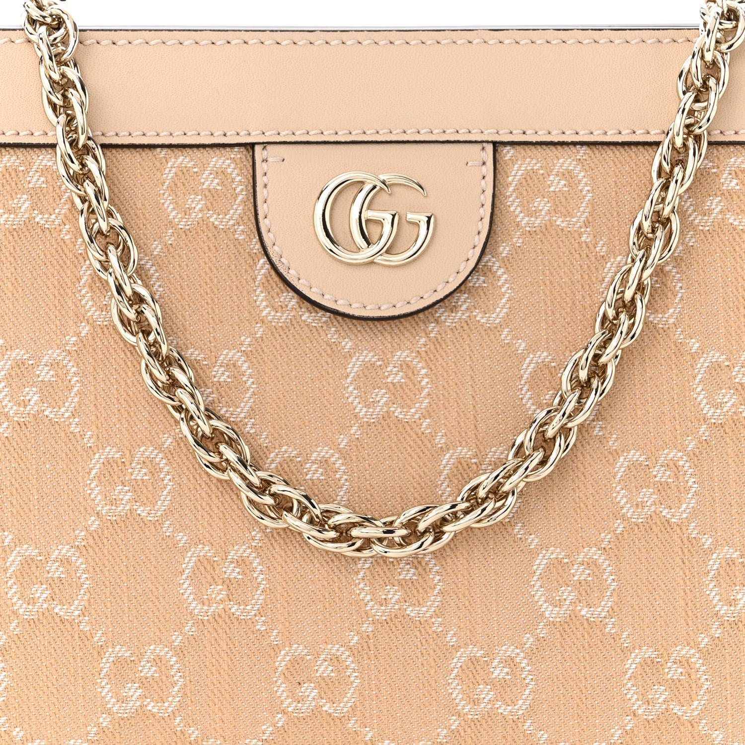 Gucci Denim Calfskin GG Monogram Small Ophidia Chain Shoulder Bag Light Beige 8 of 11