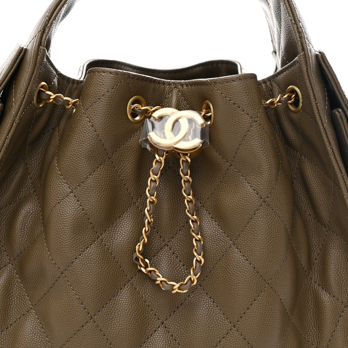 Caviar Quilted Small Chanel 25 Handbag Dark Khaki