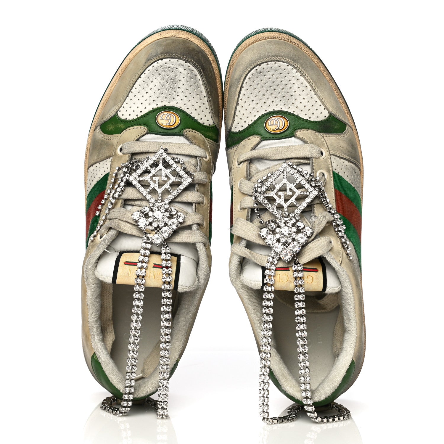 Gucci Nubuck Calfskin Web Removable Crystals Mens Screener Sneakers 9 Dusty Milk New Mystic White 12 of 27