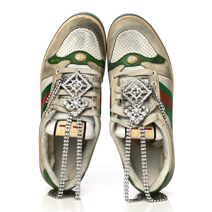 Gucci Nubuck Calfskin Web Removable Crystals Mens Screener Sneakers 9 Dusty Milk New Mystic White 12 of 27