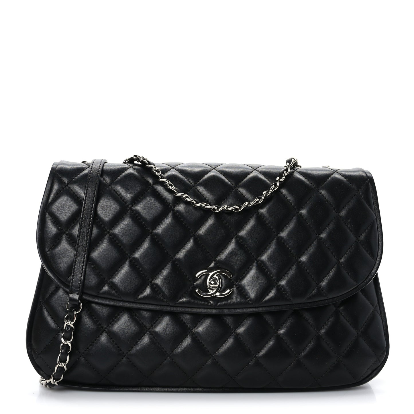 Lambskin Quilted Large Pagode Piping Flap Black