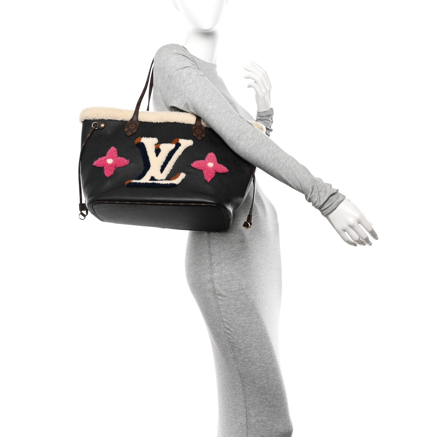 Louis Vuitton Calfskin Monogram Teddy Neverfull MM Black 2 of 14