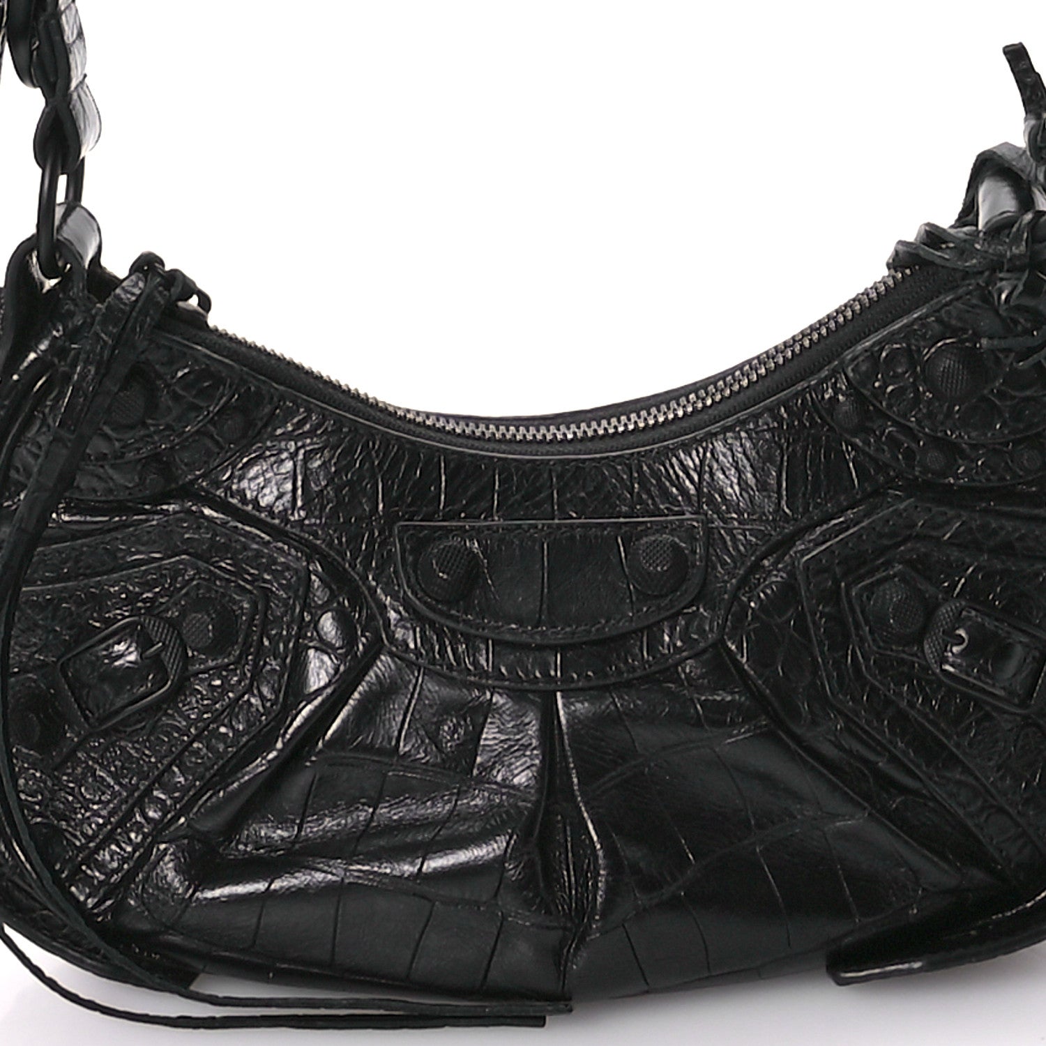 Balenciaga Extra Supple Calfskin Crocodile Embossed Monochrome Le Cagole Shoulder Bag XS Black 9 of 11