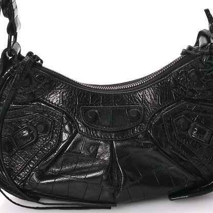 Balenciaga Extra Supple Calfskin Crocodile Embossed Monochrome Le Cagole Shoulder Bag XS Black 9 of 11