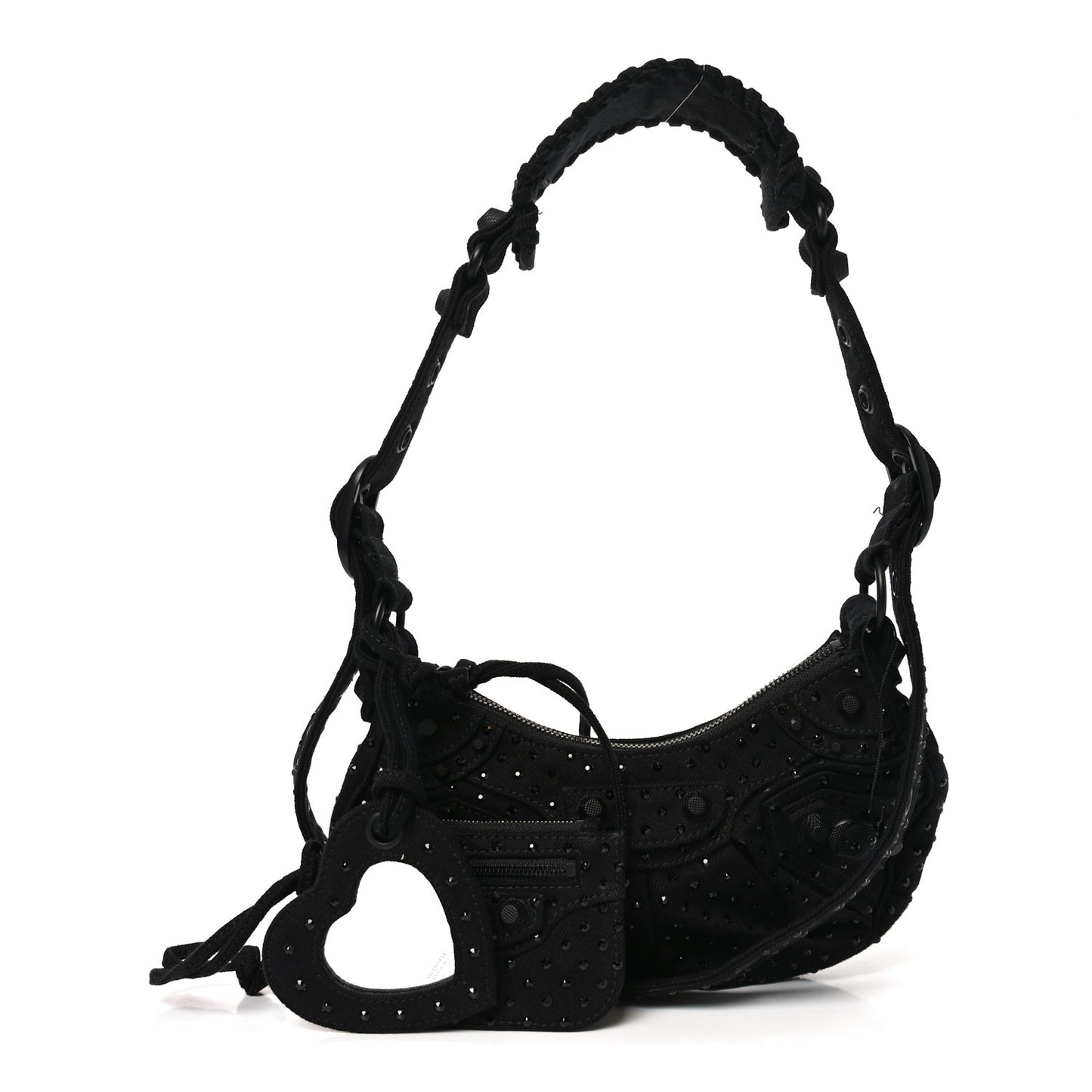 Denim Embellished Le Cagole Shoulder Bag XS Black