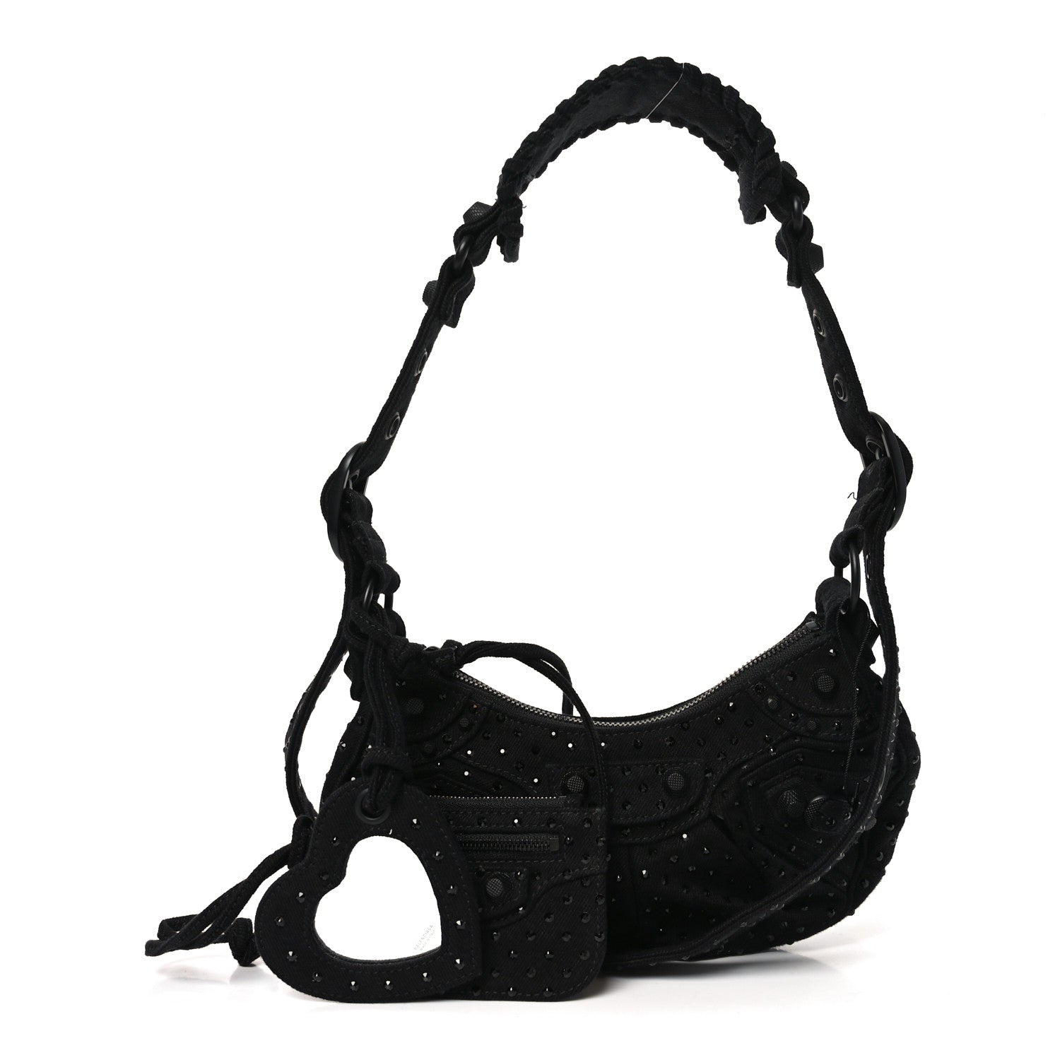 Balenciaga Denim Embellished Le Cagole Shoulder Bag XS Black 1 of 12