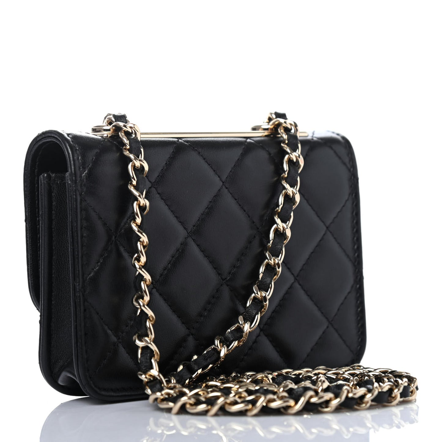 Lambskin Quilted Trendy CC Card Holder On Chain Black